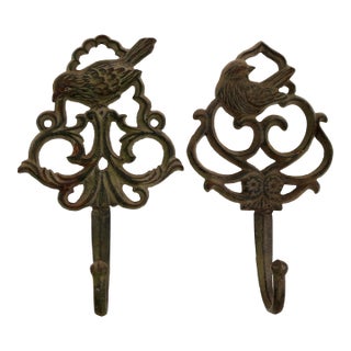 Vintage Painted Cast Iron Bird Wall Hooks-a Pair For Sale