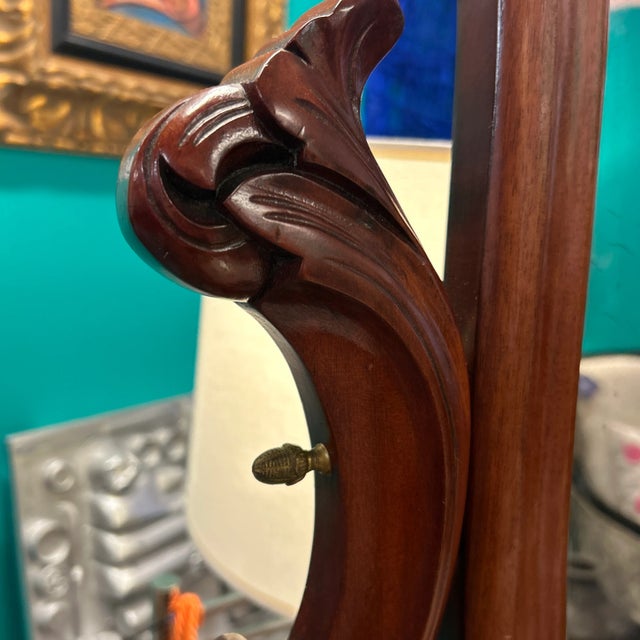 Antique French Wood Vanity/ Wash Stand With Pivoting Antiqued Mirror, Marble Top and Towel Bars For Sale In Miami - Image 6 of 12