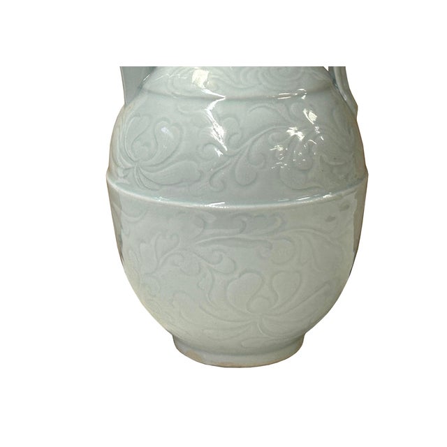 Ceramic Chinese Porcelain Light Celadon White Underlay Scroll Flower Vase For Sale - Image 7 of 11
