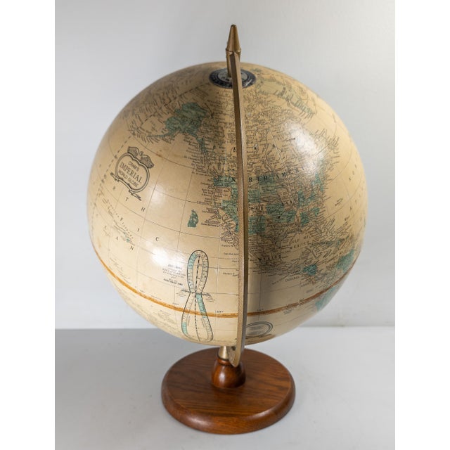 Tan Mid-Century Decorative Cram's Imperial World Globe on Oak Base For Sale - Image 8 of 13