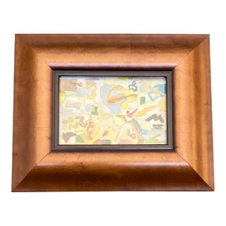 1950’s Original Small Abstract Expressionist Watercolor Painting Chunky Wood Frame For Sale