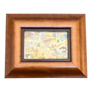 1950’s Original Small Abstract Expressionist Watercolor Painting Chunky Wood Frame