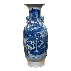 23" Vintage Blue White Scenery Porcelain Elephant Head Ear Art Vase