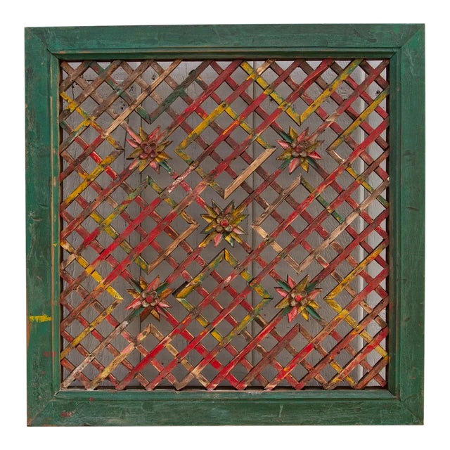 Antique Folk Painted Window Panel For Sale