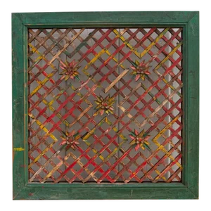 Antique Folk Painted Window Panel