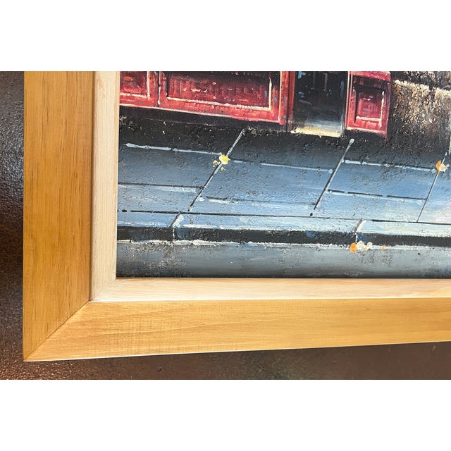 Wood Paris Storefronts Original Oil Painting, Vintage Wood Frame For Sale - Image 7 of 16