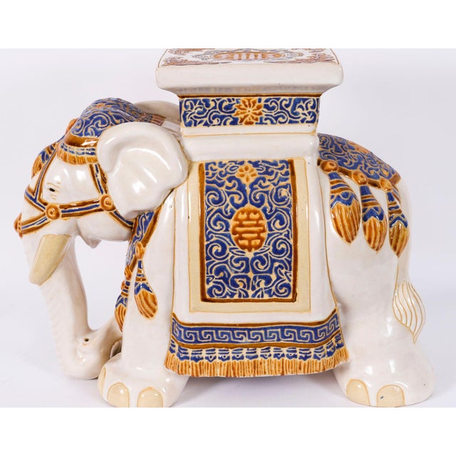 Vintage Glazed Pottery Elephant Garden Seat For Sale - Image 11 of 16