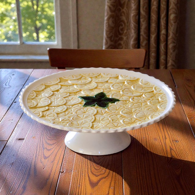 Ceramic Large Hand-Painted Lemon-Colored Slipware Cake and Tart Display Stand, 1960s For Sale - Image 7 of 8