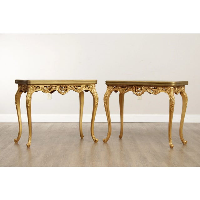 Rococo Mid 20th Century Herraiz Italian Louis XV Style Giltwood Game Tables - A Pair For Sale - Image 3 of 13