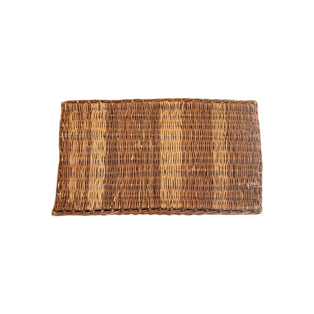 Antique English Wicker Storage Trunk Chest With Hinged Lid | Early 20th Century For Sale - Image 9 of 18