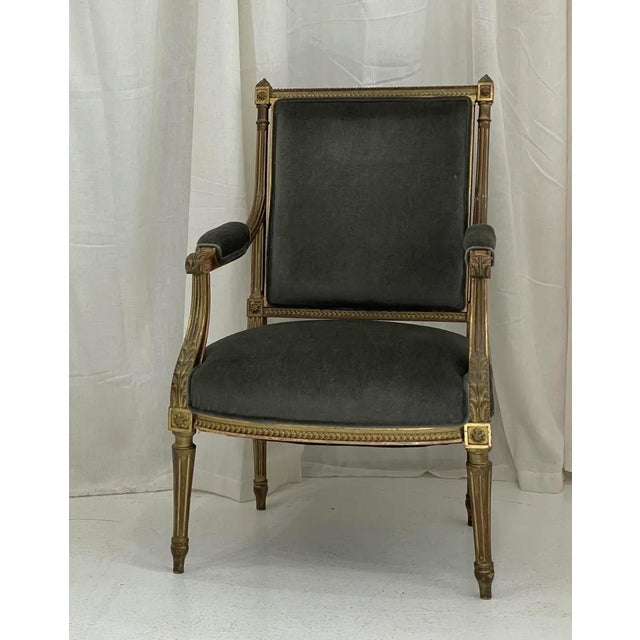 Gold 19th Century Vintage Fauteuil Chair in Green Mohair Velvet For Sale - Image 8 of 9