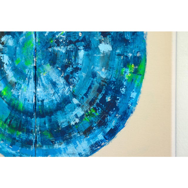 Blue Blue Circle Diptych Ii, Contemporary Painting on Canvas For Sale - Image 8 of 12