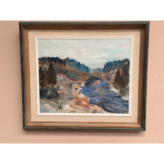 Kaj, Landscape with River and Forest, 1950s, Oil on Canvas, Framed For Sale - Image 17 of 18
