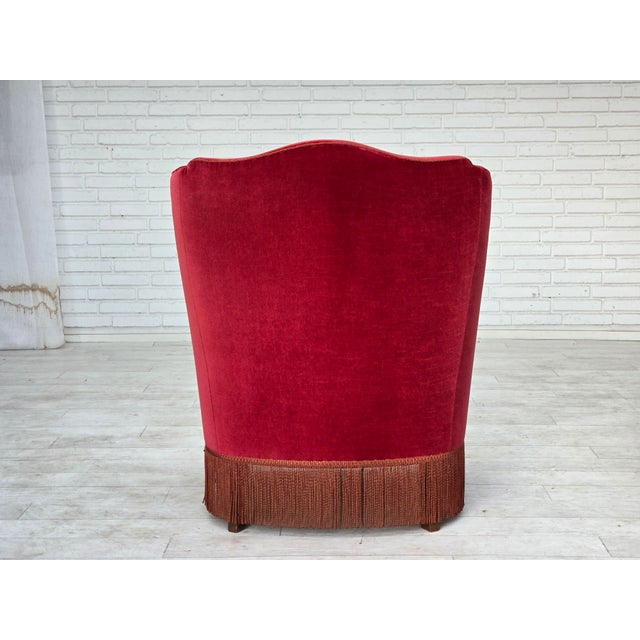 Danish Highback Armchair in Velour with Ash Legs, 1970s For Sale - Image 13 of 18