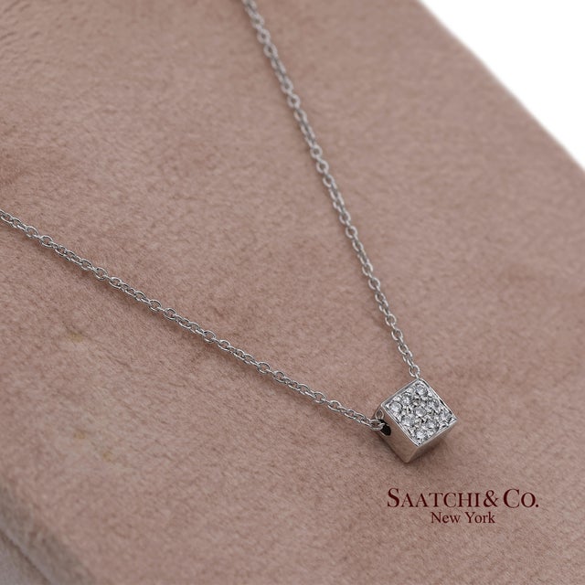 Natural Diamond Square Box Shape Pendant Necklace with Chain Metal Type: 18k White Gold Total Item Weight: 2.3 Grams Total...