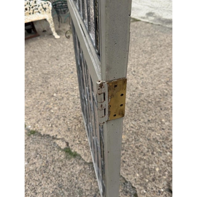 Wood Antique Victorian Amber Stained Leaded Glass Double Window Converted to Door For Sale - Image 7 of 18
