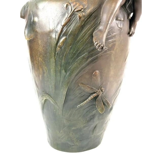 Vintage French Art Nouveau Bronze Figural Vase After Auguste Moreau For Sale In Kansas City - Image 6 of 11