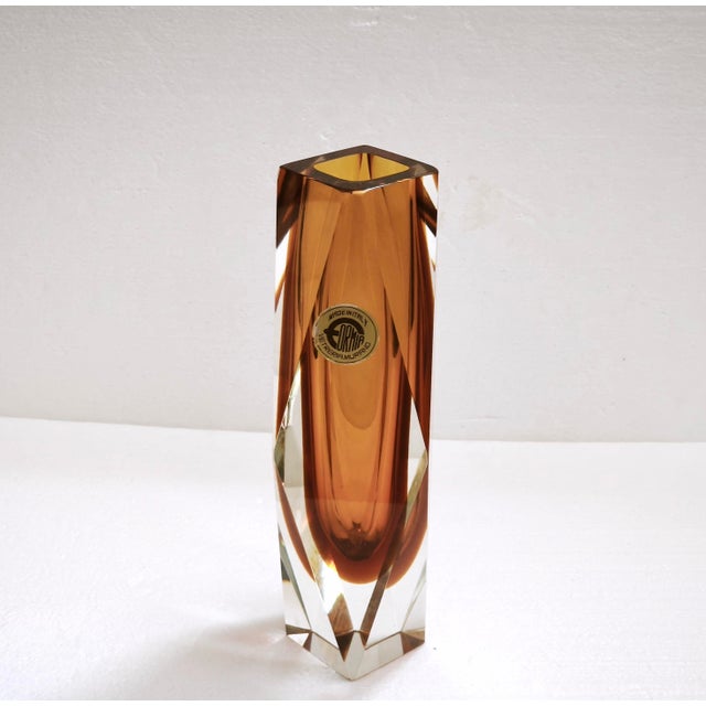 Glass Large Faceted Amber and Clear Formia Sommerso Murano Glass Vase, Italy, 1970s For Sale - Image 7 of 18