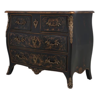 Harden Black Lacquer Chinoiserie Bombe Commode For Sale