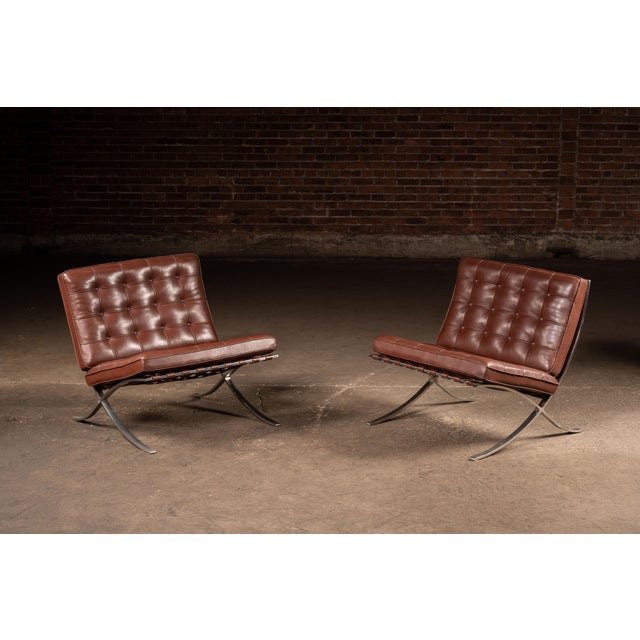 Knoll Pair of Barcelona Chairs - Mies Van Der Rohe for Knoll For Sale - Image 4 of 16