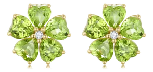 Nina Zhou 5.84ctw Peridot Diamond Cherry Blossom Earrings in 14k Gold, A Pair