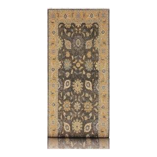 Boho Chic Ziegler Gray/Blue Wool Runner Rug- 4'4'' X 10'3'' For Sale