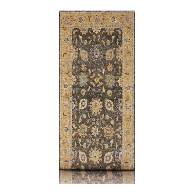 Boho Chic Ziegler Gray/Blue Wool Runner Rug- 4'4'' X 10'3'' For Sale