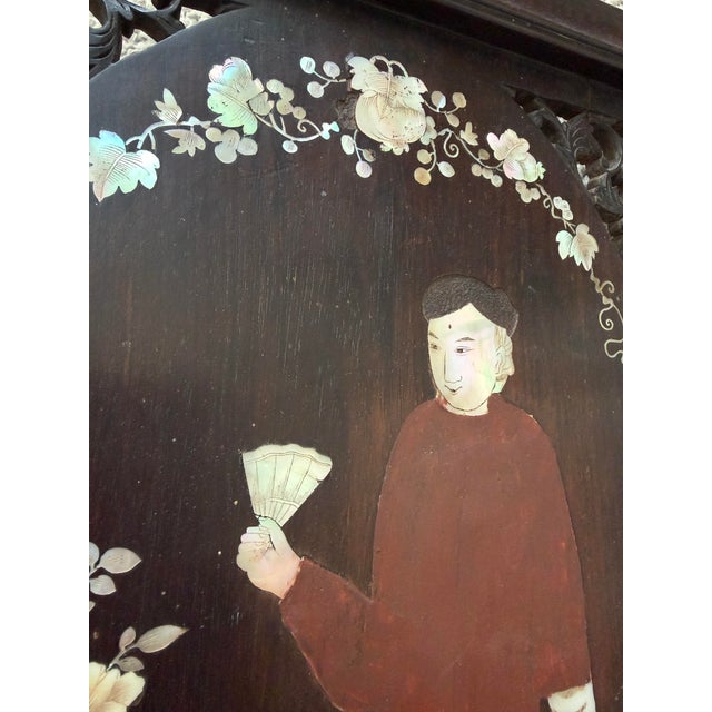 Mid 20th Century Vintage Vietnamese Mother of Pearl Inlaid Lacquer Wood Panel Openwork Fretwork Frame 18.25"x12.5" For Sale - Image 5 of 14