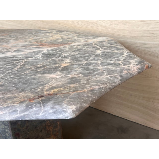 1970s Substantial White, Grey, Black, Pink Marble Coffee Table, Sculptural Base For Sale - Image 9 of 9
