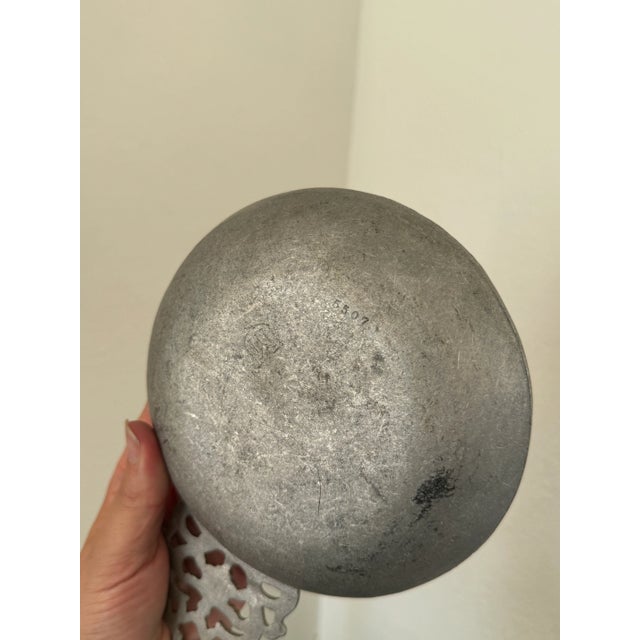 Silver Vintage Marked Pewter Porringer Dish With Fillagree Handle For Sale - Image 8 of 8