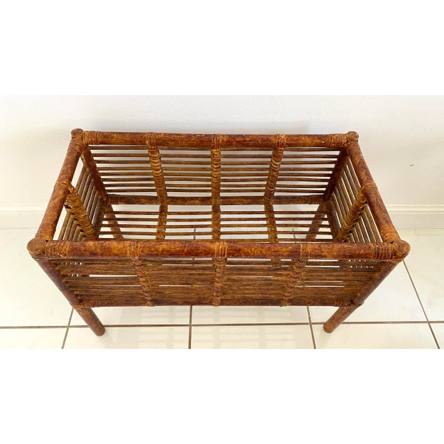 Large Vintage Scorched Burnt Bamboo Plant Stand For Sale - Image 4 of 12