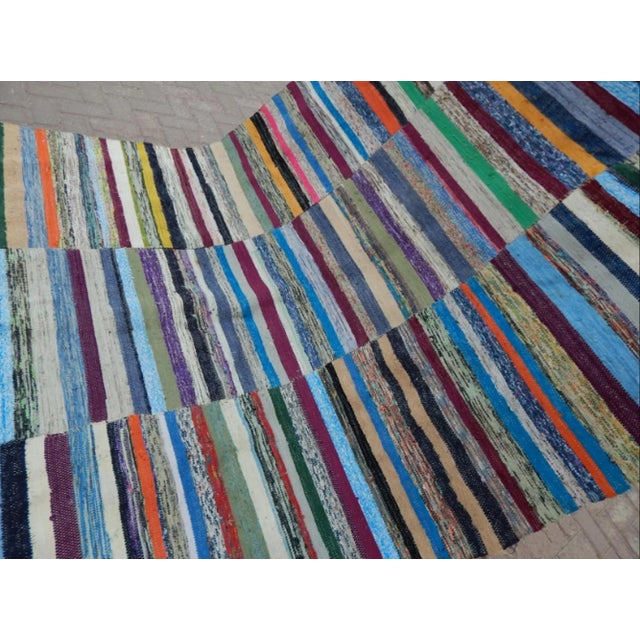 1970s Vintage Striped Turkish Rag Rug 6′2″ × 11′3″ For Sale - Image 5 of 10