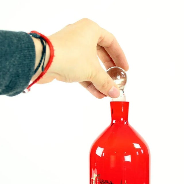 1960s Mid-Century Alcohol Bottle & Shot Set in Red Glass, Czechoslovakia, 1960s, Set of 7 For Sale - Image 5 of 9