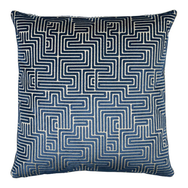 Schumacher Lisboa Velvet 22" Pillow In Midnight Blue For Sale