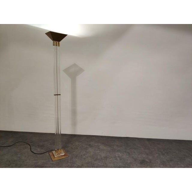 Vintage Brass and Acrylic Glass Floor Lamp, 1970s For Sale - Image 4 of 12