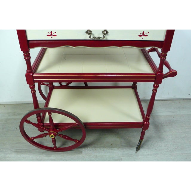 Cream Red and Cream 3-Tier Serving Cart with Drawer, 1950s For Sale - Image 8 of 9