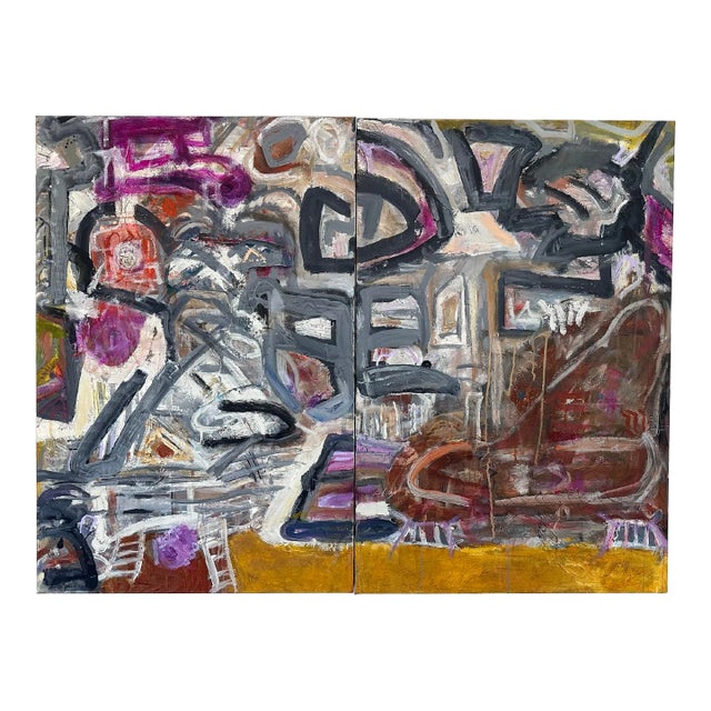 Abstract Diptych Painting on Canvas For Sale