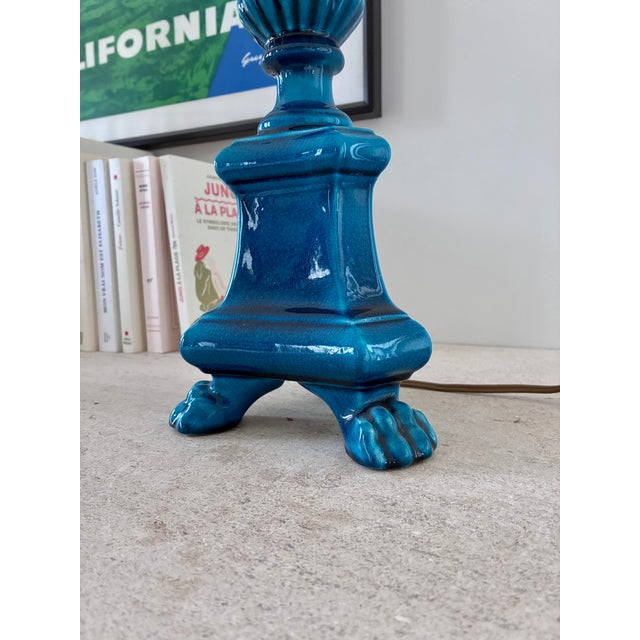 Vintage Table Lamp in Turquoise Ceramic by Pol Chambost, 1960 For Sale - Image 3 of 8