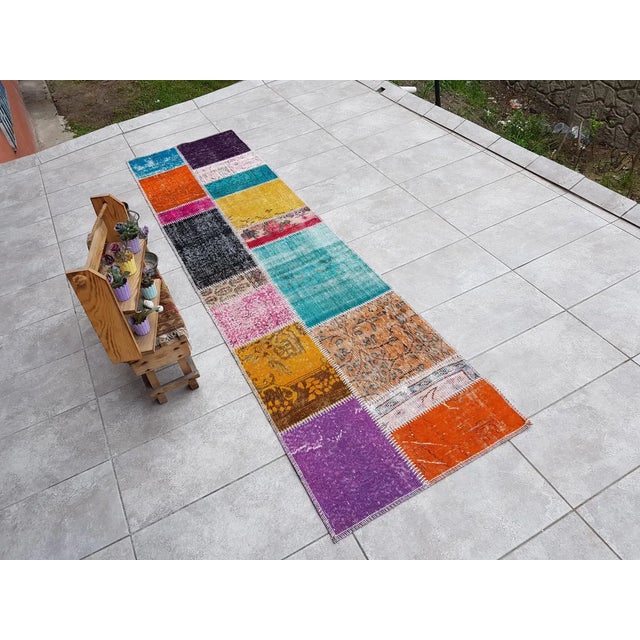 Vintage Colourful Oushak Runner For Sale - Image 4 of 10