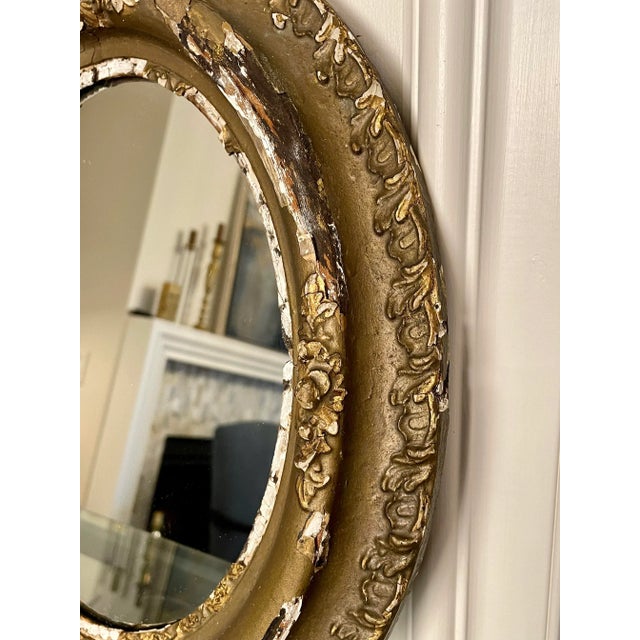 Wood Antique French Baroque Oval Solid Wood Wall Mirror For Sale - Image 7 of 12