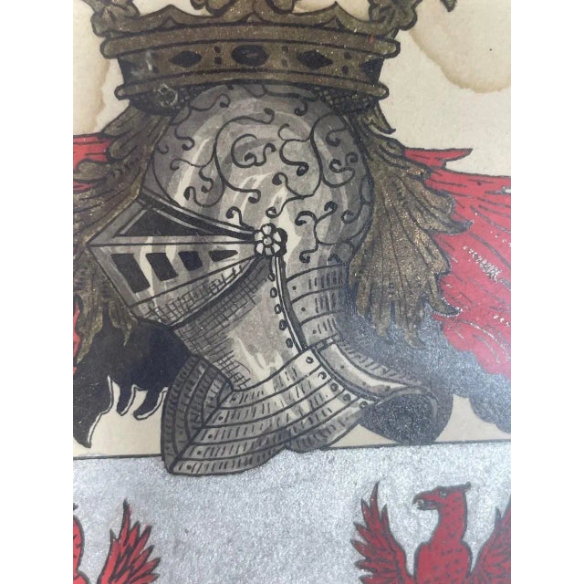 Antique Crest Painting, Coat of Arms Francis, Hand Painted Family Crest For Sale - Image 9 of 13