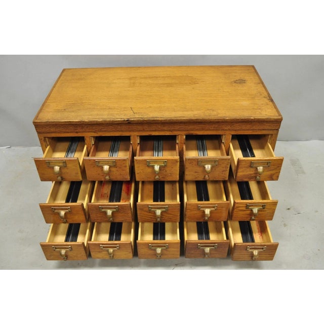 Early 20th Century Antique Arts & Crafts Library 15 Drawer Mission Oak Stacking Card File Cabinet For Sale - Image 5 of 18