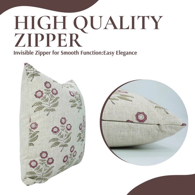 Art Deco Fabdivine Handmade Block Printed Cushion Cover 24x24 Inch Viscose Linen-Neha For Sale - Image 3 of 5