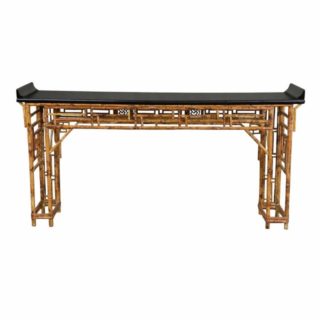 Chinoiserie Chine Brighton Pavilion Style Burnt Bamboo Altar Console Table For Sale - Image 4 of 8
