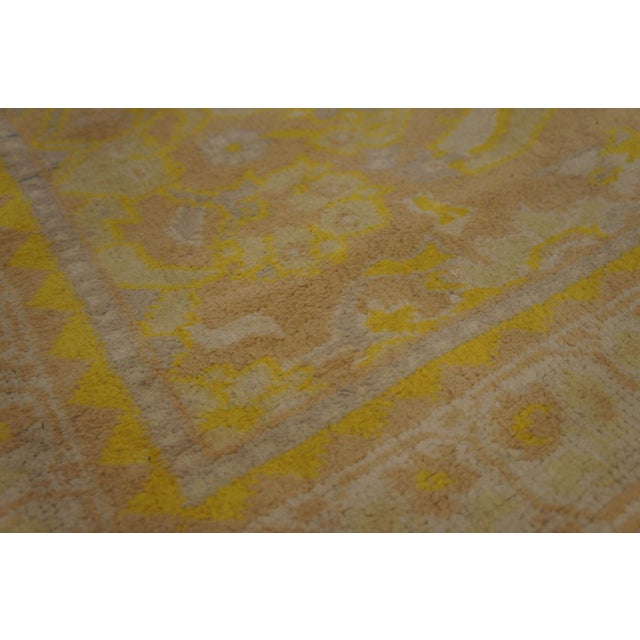 Indian 1930s Orange Peach Geometric Herati Antique Indian Cotton Agra Rug 4'7" X 7'2" Handknotted Wool Carpet For Sale - Image 3 of 6