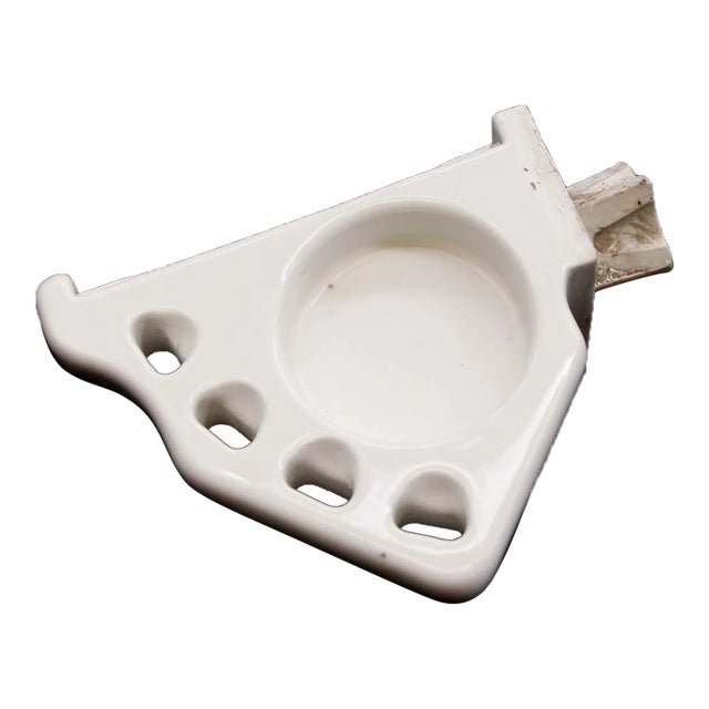 Mid 20th Century Reclaimed White Ceramic Corner Wall Cup & Toothbrush Holder For Sale