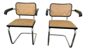 Mid 20th Century Pair of Marcel Breuer Cesca Style Black and Chrome Chair With Caned Seat and Back by Cidue