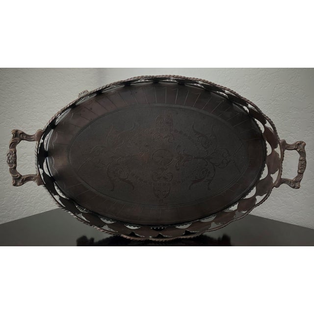 Metal Late 20th-Century Regency-Inspired Iron & Steel Scallop Shell Centerpiece Gallery Oval Tray For Sale - Image 7 of 16