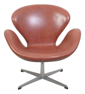 Vintage Swan Chair in Red Patinated Leather by Arne Jacobsen, 1960s