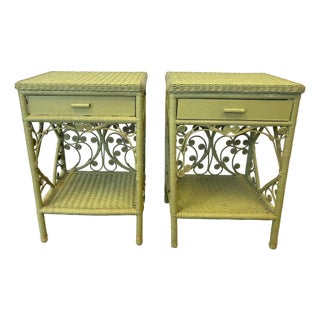 1970's Peacock Wicker End Tables- A Pair For Sale